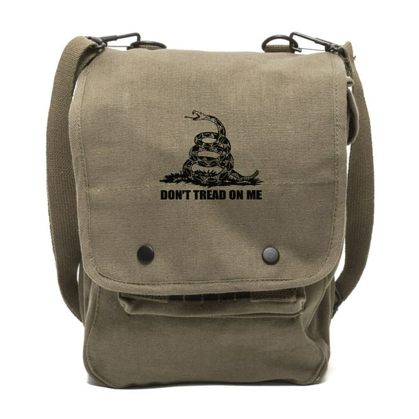 Dont Tread On Me Rattlesnake Vintage Canvas Rucksack Backpack w/ Leather Straps 